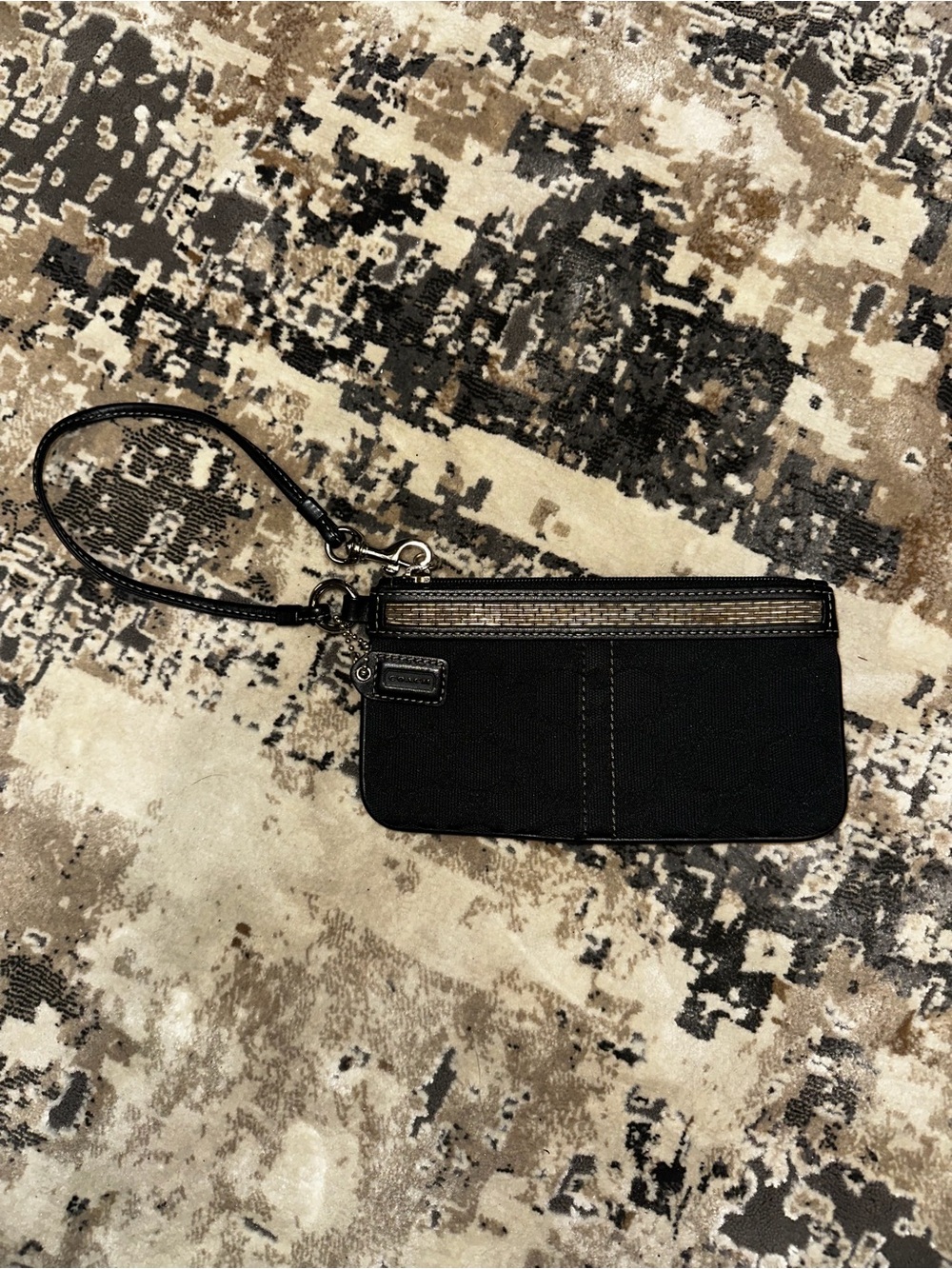 Coach Black Canvas Wristlet with Beaded Accent